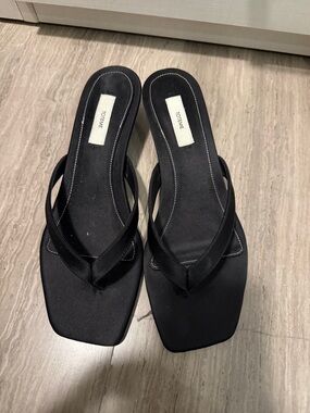Black Square-Toe Flip Flop Sandals